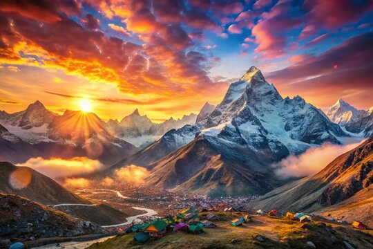 Stunning Bokeh Photography: Lobuche Peak, Cholatse, Sagarmatha National Park, Nepal