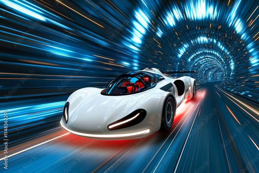 Poster a futuristic spaceship flying through the center of a glowing galaxy, its engines leaving a trail of