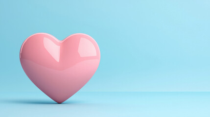 glossy pink heart on soft blue background, symbolizing love and affection