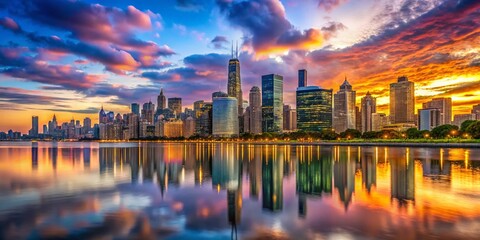Fototapeta premium Stunning Chicago Skyline Photography: Breathtaking Cityscape at Dusk