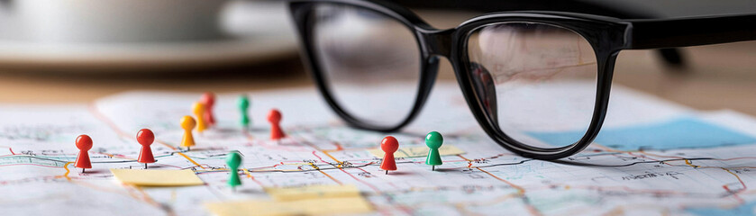 map with pins and notes for strategic planning and organization