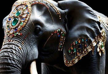 Obraz premium Ornate Elephant Decorated with Colorful Gems. Generative Ai
