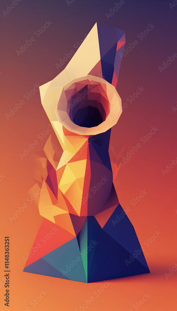 Poster geometric abstract vase on gradient background, for graphic design, with depth of field effect.