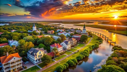 Fototapeta premium Stunning Drone Photography: South Carolina Coastal Beaches, Charleston Charm, Lowcountry Scenery
