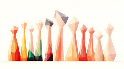 Fototapeta premium Geometric abstract group of polygonal shapes on white backdrop; for digital backgrounds, presentations, and web design.