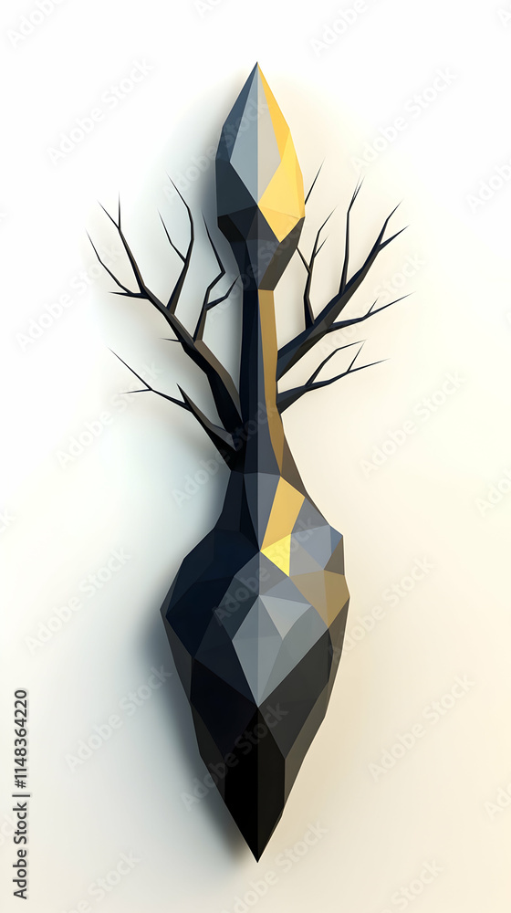 Aufkleber geometric low-poly black tree-like object on a plain background; possible design element.