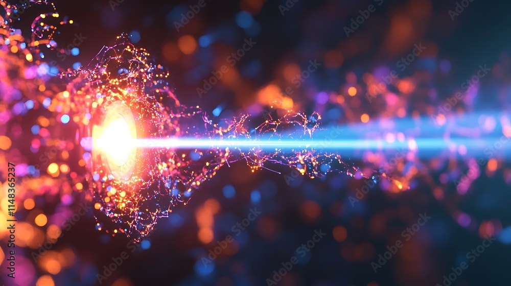 Poster glowing abstract beam with bokeh.