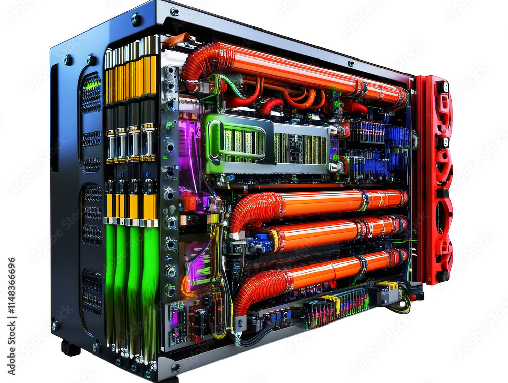 Poster high tech computer system internal components colorful wiring advanced technology
