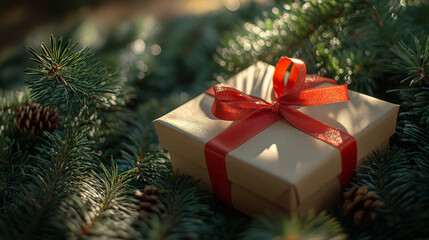 A beautifully arranged Christmas greeting card alongside red baubles, pinecones, and festive ribbons, captured in a top-down flat lay on a transparent background, creating a timeless holiday design.