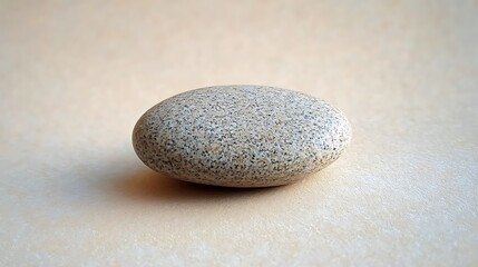 Smooth, speckled pebble on neutral surface.