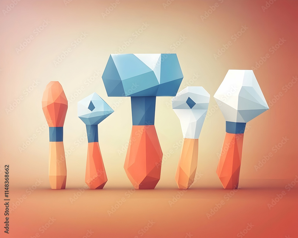 Poster low poly tools on gradient background. ideal for diy, crafts, building, design and tutorials.
