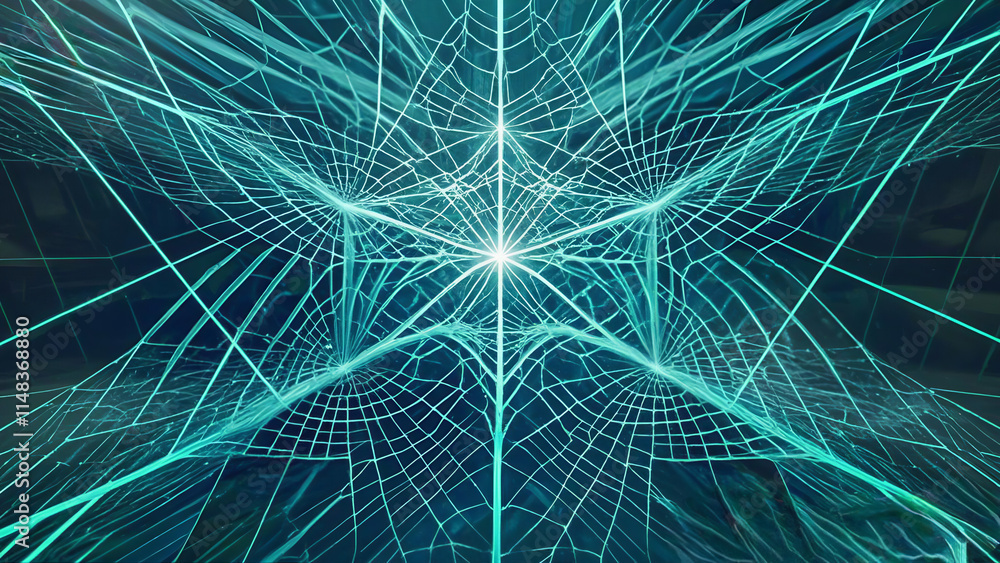 Poster abstract fractal background featuring a blend of blue hues with intricate patterns and smooth lines,
