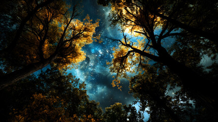 Obraz premium Golden Canopy and Starry Cosmos