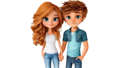 Cute Cartoon Couple Holding Hands  Romantic Illustration