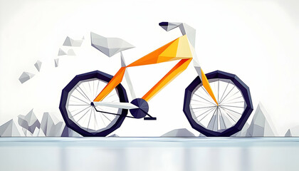 Fototapeta premium Low-poly bike design, motion blur, white background, website banner.