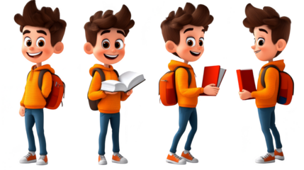 Cartoon Boy Student  Backpack  Books  Education   D Render