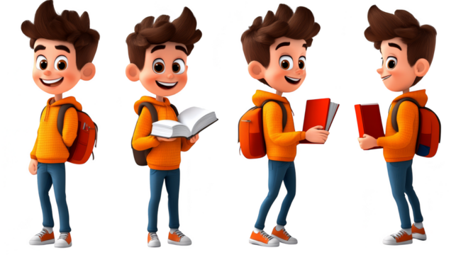 Cartoon Boy Student  Backpack  Books  Education   D Render