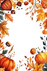 Fototapeta premium Autumnal bliss a vibrant display of pumpkins leaves and nature's bounty in a seasonal frame