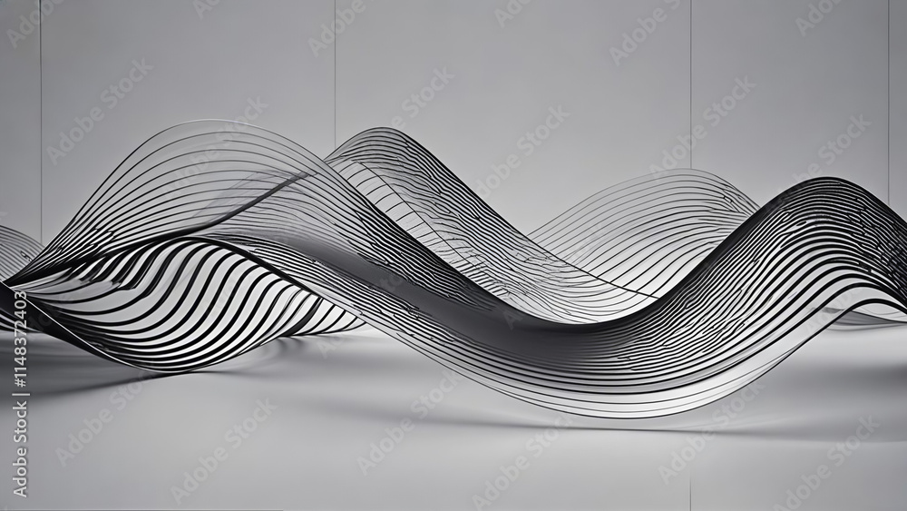 Poster black and white abstract wave design with lines and curves