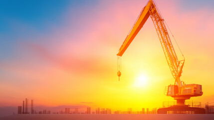 Obraz premium Crane operation at sunset over a construction site