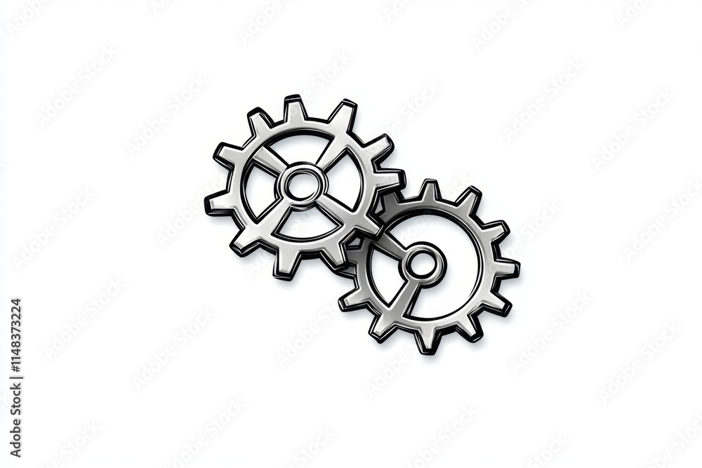 Poster a minimalist design of two interlocking gears in monochrome, with clean, bold lines on a plain white