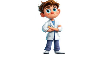 Happy Cartoon Boy Scientist Lab Coat Kid Character