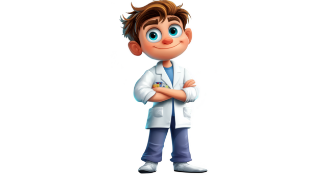 Happy Cartoon Boy Scientist  Lab Coat  Kid  Character
