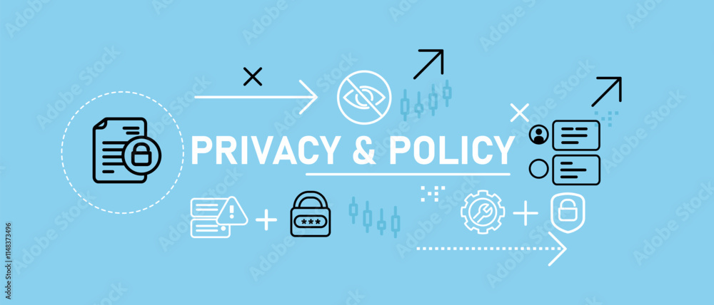 Poster privacy policy information protection for user customer internet website data safety design icon out