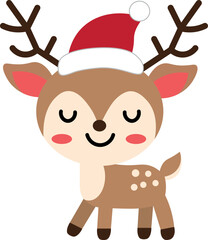 Cute reindeer with christmas hat, baby reindeer, clipart