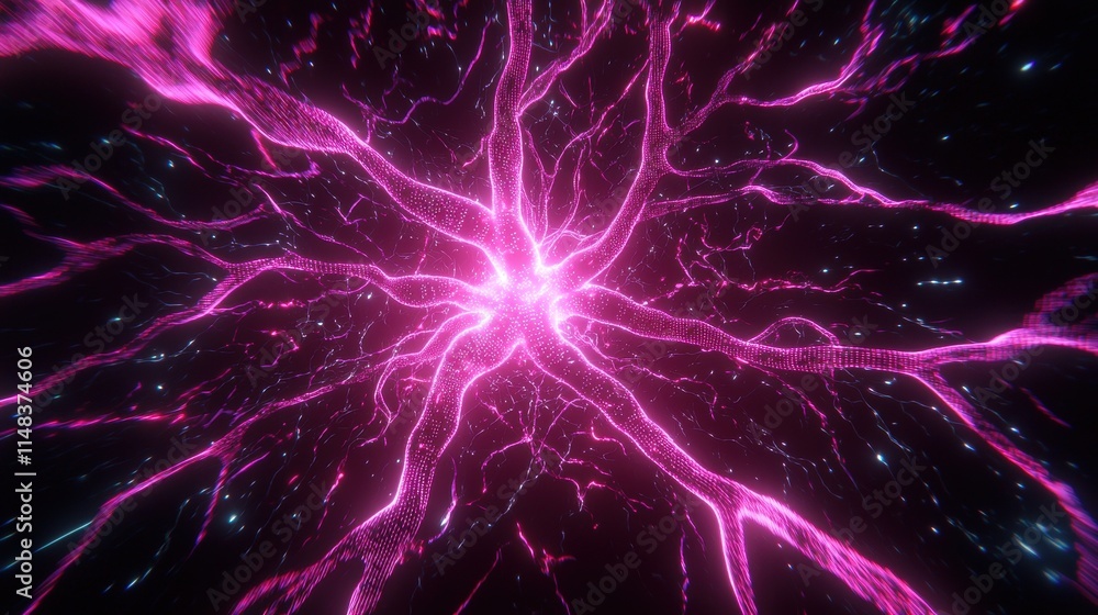 Poster abstract visualization of data encrypted through artificial intelligence in pink