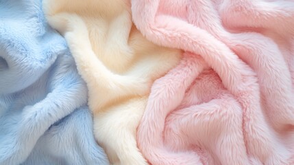 Soft Pastel Faux Fur Fabrics in Blue Pink and Cream