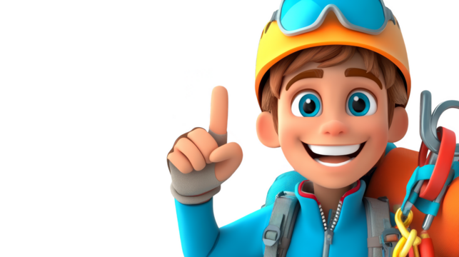 Happy  D Cartoon Climber Pointing Up
