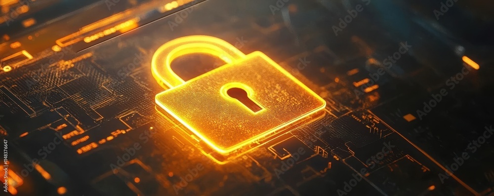 Poster secure digital payment gateway with glowing padlock icon