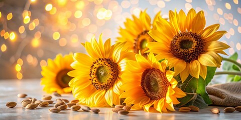 Obraz premium Sunflowers White Background Food Photography - Vibrant Summer Harvest Still Life