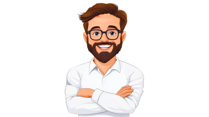 Fototapeta premium Smiling Man with Beard Glasses and Crossed Arms