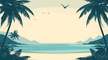 Fototapeta premium Tranquil beach scene with palm trees and calm ocean. Perfect for vacation dreams!