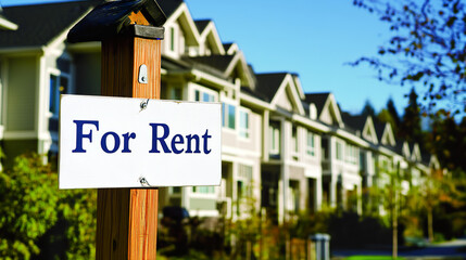 Obraz premium For rent sign displayed on a residential building, symbolizing opportunities for new beginnings and the dynamic nature of urban living.