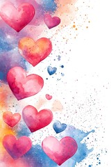 Colorful watercolor hearts on a vibrant background expressing love and affection in a playful artistic style