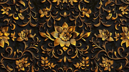 Intricate Gold Floral Design on Dark Background