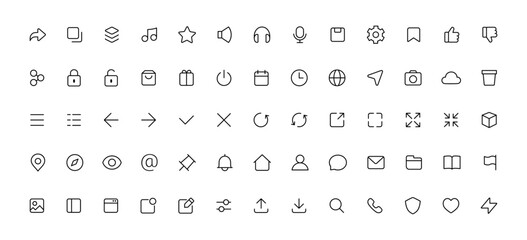 Set of 65 Web User Interface Line Icons in line style. Perfect for web and mobile app design. Editable Stroke.