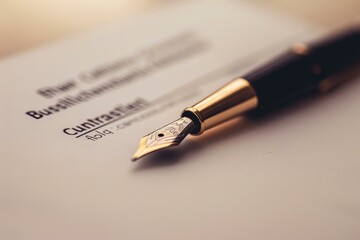Fototapeta premium Elegant fountain pen lying on contract or agreement