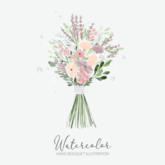 watercolor hand bouquet floral arrangement with ribbon Vector