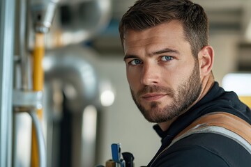 A confident young electrician poses with tools in an efficient work environment, showcasing skill and readiness to tackle any challenges in the field of electrical repairs.