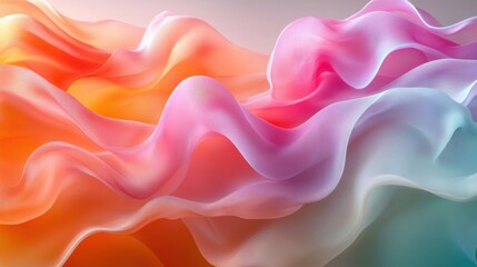 Obraz premium Elegant flowing ribbons of pastel peach, mint green, and frosty lilac interweave seamlessly, forming soft, layered curves reminiscent of delicate fabric or festive decorations. Background 