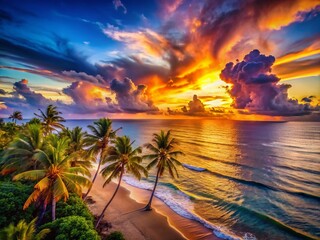 Sunset Palm Trees Aerial Photography: Stunning Golden Hour Cloudscape