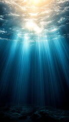Obraz premium Deep Blue Ocean Rays, Underwater Sunlight, Depths of the Sea, Marine Abyss, Ocean Floor
