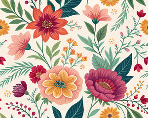 floral Seamless pattern design created through painting, drawing, or illustration
