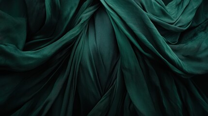 Fototapeta premium Dark green fabric with deep folds and shadows.