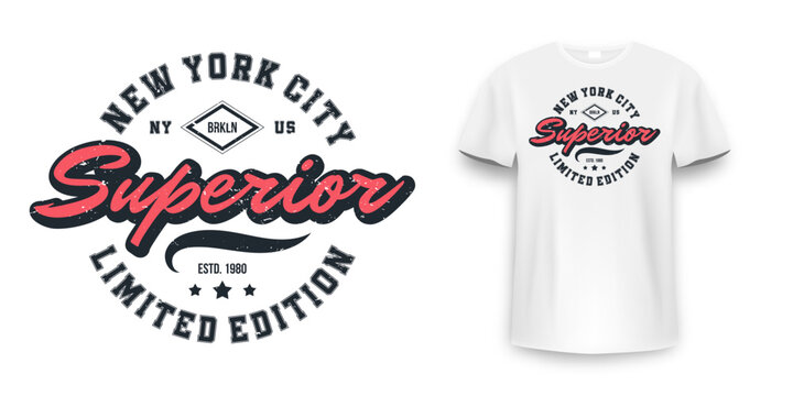 New York, Brooklyn t-shirt mockup design. T-shirt print design in American college style. Athletic typography for tee shirt print in university and college style