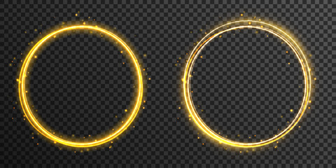 Vector round frame. Shining circle banner. Abstract light lines of movement and speed with white color glitters.  Isolated on transparent background. Vector illustration, eps 10.